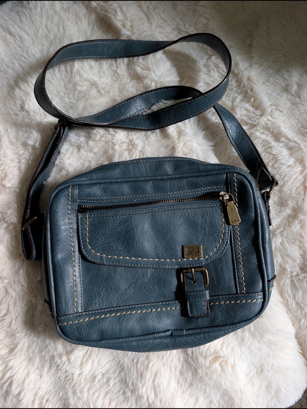 BOC Bag - Blue Crossbody Leather Bag with Front Pocket